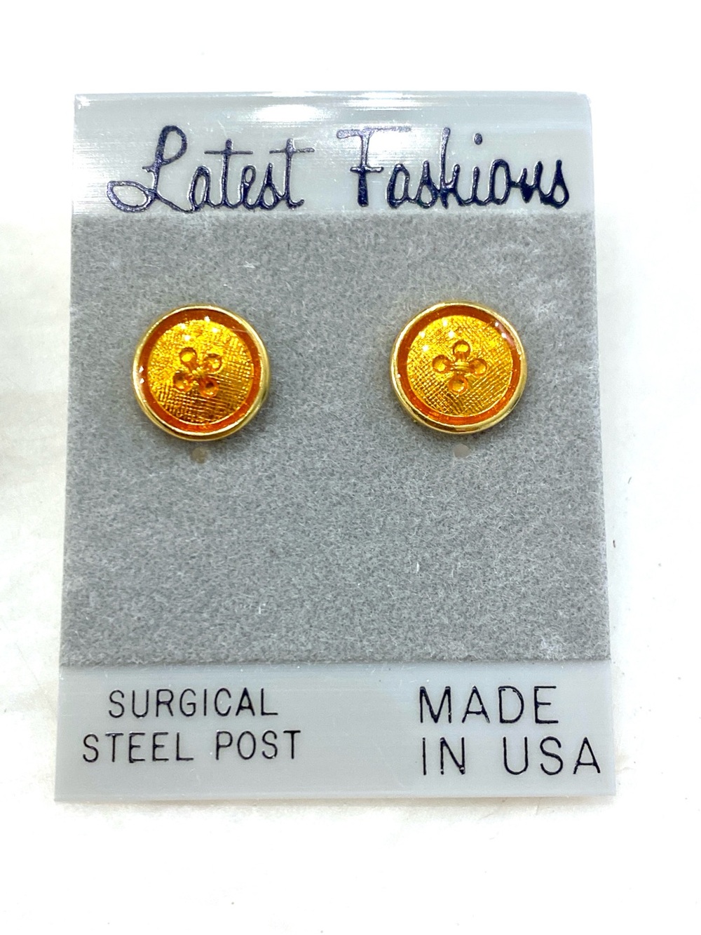 NWT Vintage Glitter Button Stud Earrings Set | Green Orange Cabochon - Picture 3 of 6